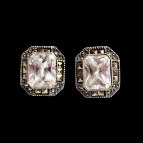 JUDITH JACK Sterling Silver Marcasite Faceted CZ Vintage Earrings - Picture 5 of 16